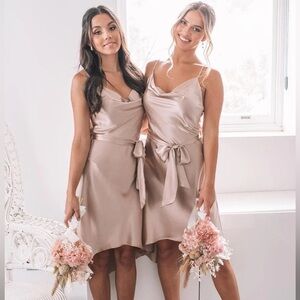 Esther & Co - Elegant Satin Beige Dress